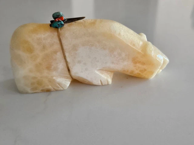 Saville Hattie Large Alabaster Bear Zuni Fetish Carving Native American