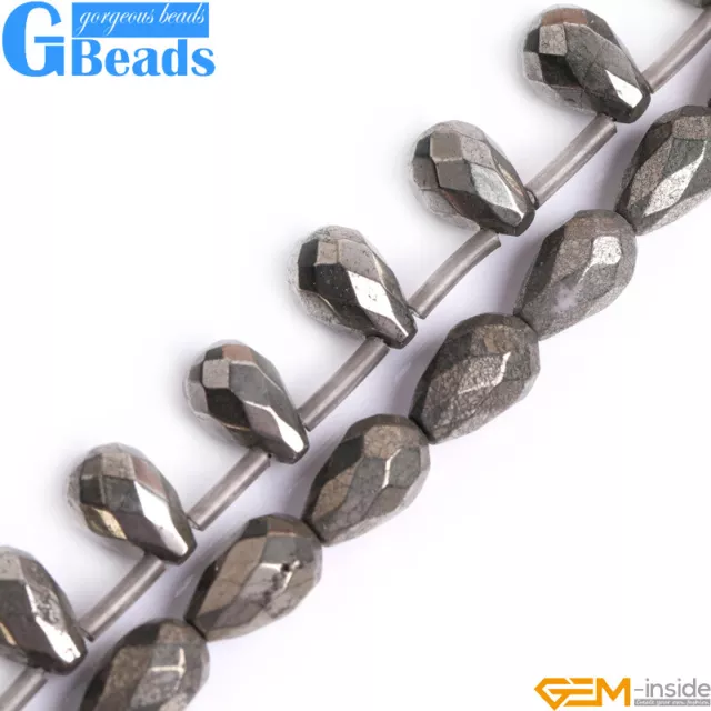 Natural Teardrop Pyrite Gemstone Loose Faceted Beads For Jewelry Making 8x12mm