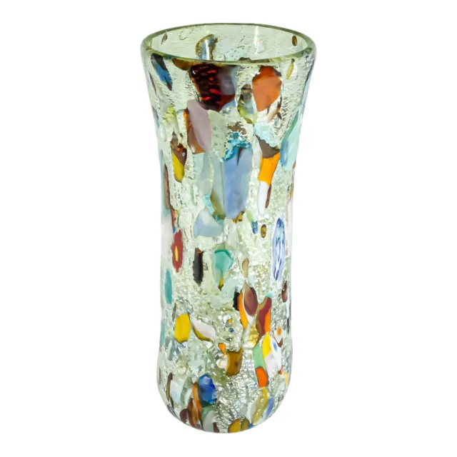 Murano Glass Vase Green Silver Multi Colour Handmade Millefiori 19cm High 3
