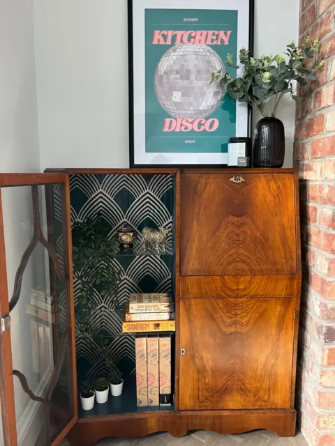 Art Deco Glass Display Cabinet with Writing Desk