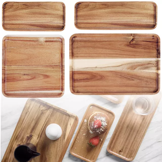 Square Acacia Wood Serving Tray Coffee Dessert Food Platter Home Storage Dish