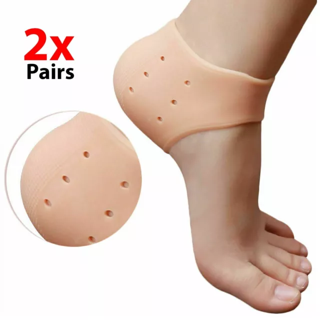 2x Pair Of Silicone Gel Heel Protector Pain Relief Anti-cracking Cushion Pads