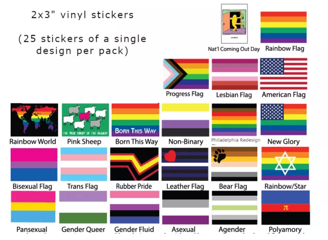 LGBTQ Gay Pride Stickers LGBT GLBT Queer Vinyl Labels 2 x 3 inches Wholesale