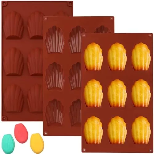 Surflyee Lot de 3 Moules à Madeleine en Silicone Moule Madeleine Silicone 9 C...