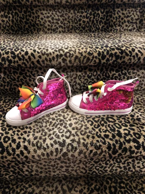NICKELODEON JOJO SIWA Pink High-Top Shoes Rainbow Bow Girls Youth Size ...