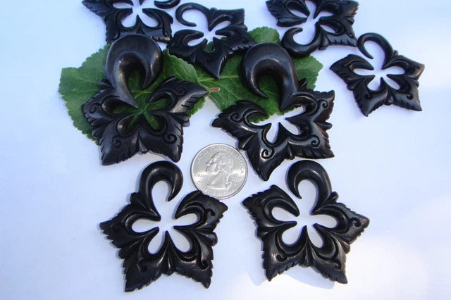 Pair Organic Areng Wood Tribal Floral Star Spirals Ear Stretcher Plugs Gauges 2