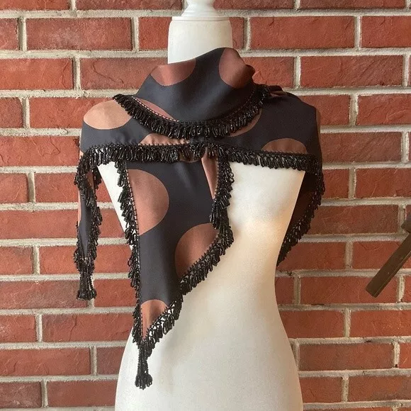 •Silk Handmade Beaded Fringes Custom Made One Of A Kind Triangle Boho Scarf Nwot