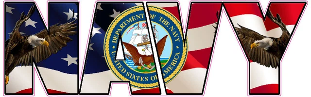 United States Navy American Flag Eagle Lettering X Large Decal 24"