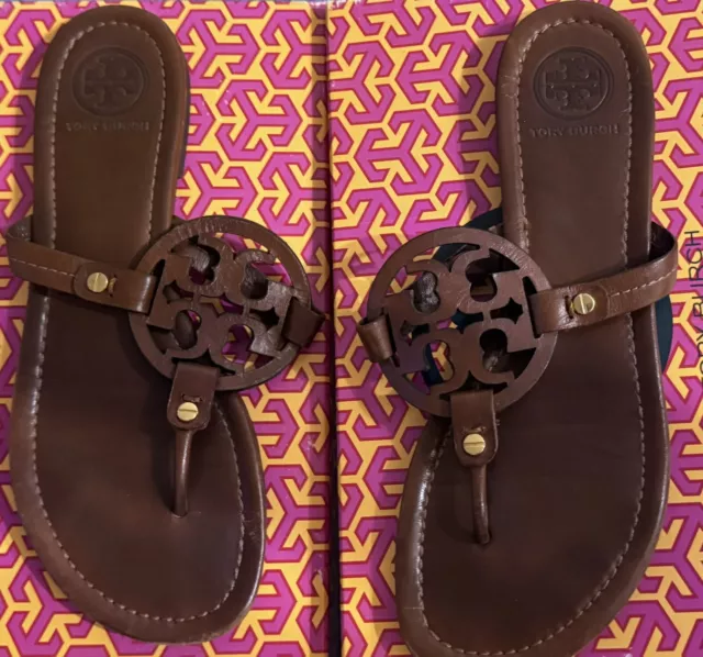 Tory Burch Miller Brown Leather Almond Color Sandals Shoes - SIZE 9