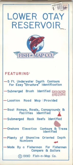 Fish-n-Map Co. LOWER OTAY RESERVOIR c.1990