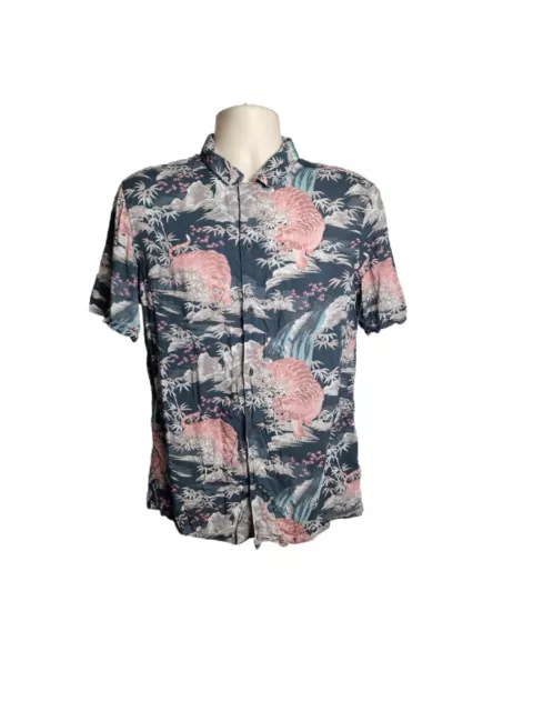 Allsaints Medan Ss M Medium Black Tiger Oriental Hawaiian Shirt Holiday Summer