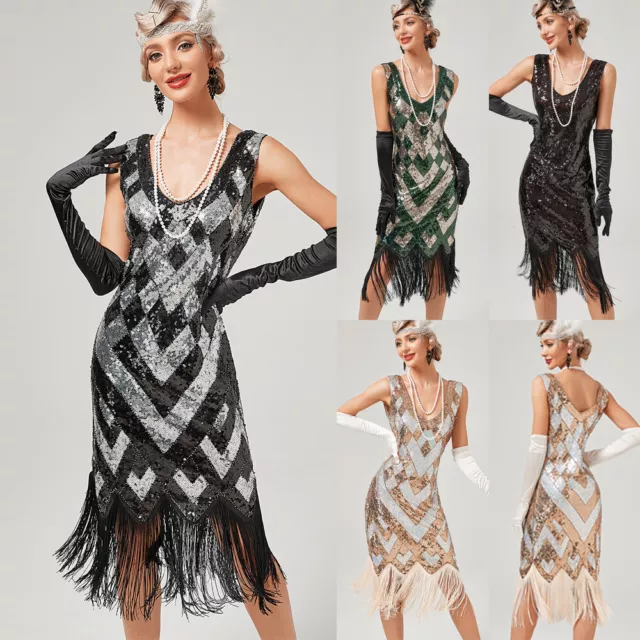 Plus Size Women Summer Dress Flapper 1920s Great Gatsby Fringed Sequin Cocktail