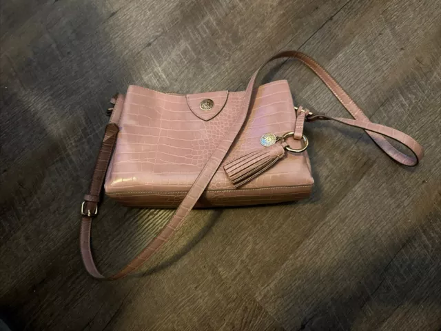 Anne Klein Maya Triple Xbody Purse Pebbled Leather Blush Pink