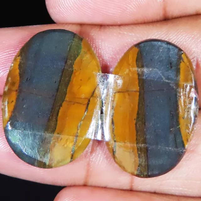 42.55 CT Non Traitée Naturel Iron Mookaite Jasper Paire Oval Cab 17x25x3mm Gemme 3