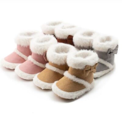 Baby Girls Boys Newborn Infant Soft Sole Shoes Warm Ankle Boots Fur Lined Winter