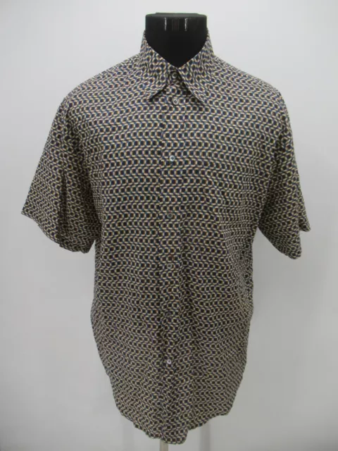 B1879 VTG Jim Thompson Men's Cotton Geometric Short Sleeve Shirt Size L