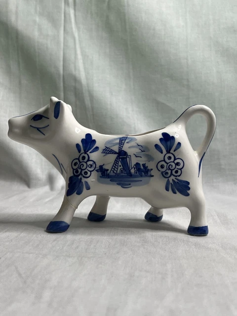 Hand Painted Blue & White Cow Creamer FAST Shipping
