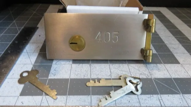 Antique L.L. Bates 1886 Safety Deposit Box Door, Hinges, 2 Op & 1 Guard Key #405