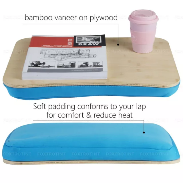 Portable Lap Tray w/ Bean Bag Cushion Bamboo Laptop iPad Table Desk Pillow Blue