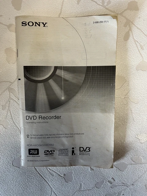 Sony Owner User Manual Guide Book Instruction for DVD Recorder RDR-HXD560/HXD562