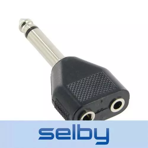 2x 3.5mm Mono Female Sockets to 1x 6.35mm 1/4" Mono Male Plug Adapter Adaptor