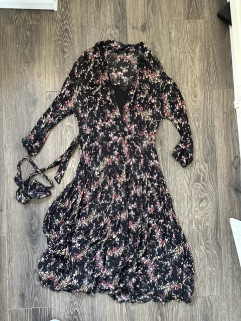 Allsaints Damen Kleid maxikleid gr.40 schwarz Blumen wie neu ! Mit Unterkleid