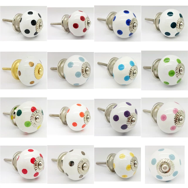 Polka Dots Ceramic Door Knobs Cupboard Drawer Pulls Handles 4503