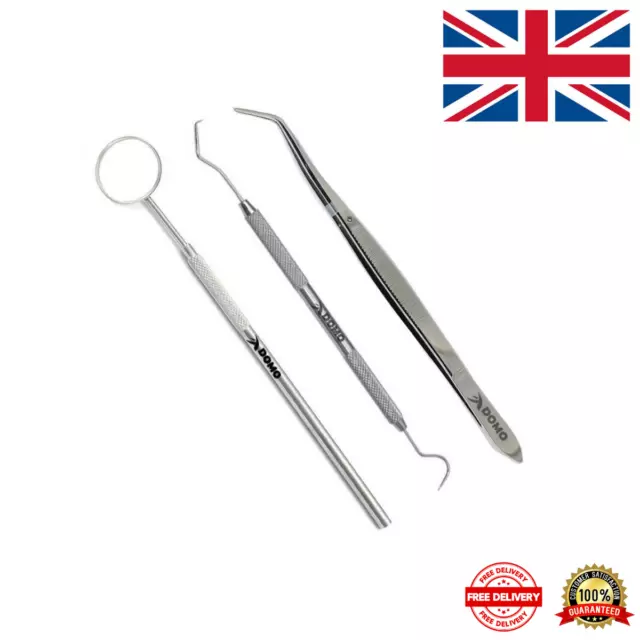 NEW Dental Kit Tooth Instruments 3Pcs Mouth Mirror Probe Tweezers Clean Teeth UK