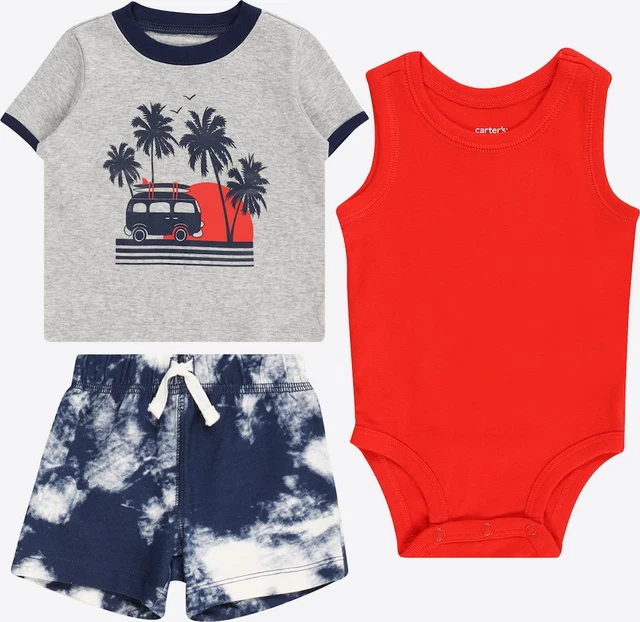 New Baby Boy Carters 3-Piece Beach Van Tee, Bodysuit & Shorts Set 3 6 9 12 18 24