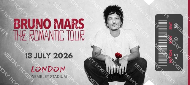 BRUNO MARS EUROPE & UK 2026 Tour Mock Ticket Personalised Gift Keepsake