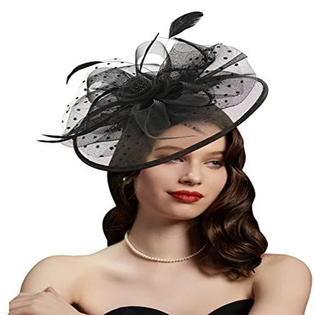 Fascinators Hats for Womens 50s Headwear with Veil One Size-Medium, 3-black