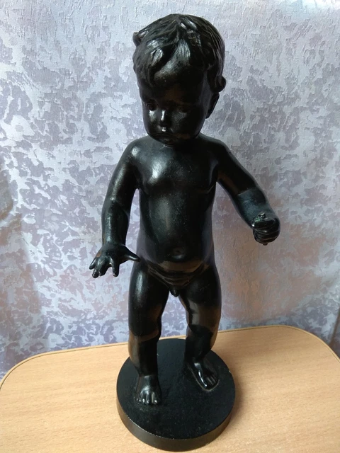 Vintage Figurine Sculpture Soviet Iron Cast USSR Kasli bust Baby with a rattle