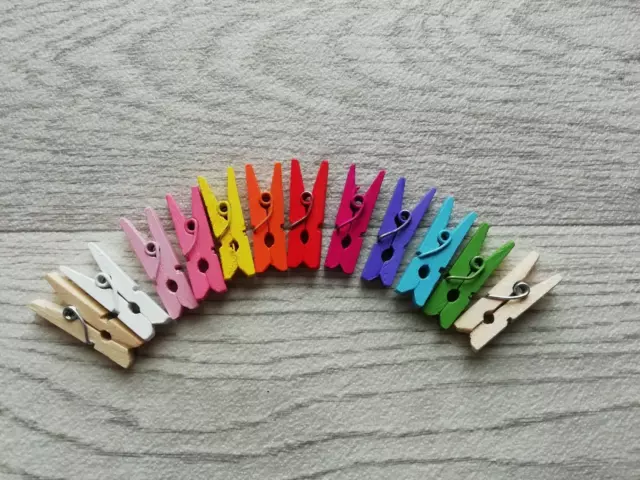 12 Pequeñas Ropa de Madera Clavijas Arco Iris Selección de Colores 2cm Talla