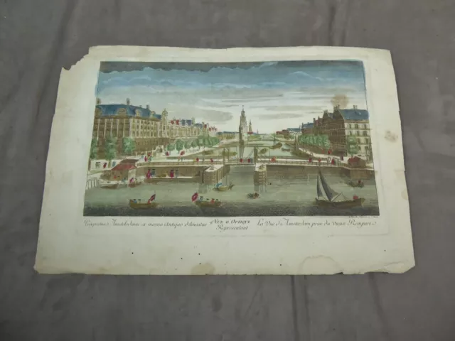 GRAVURE dite VUE D'OPTIQUE: AMSTERDAM PRISE DU VIEUX REMPART. XVIIIème.