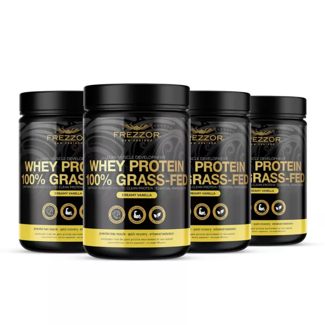 100% GRASS-FED New Zealand Muscle Recovery Whey Protein NO GMOs, FREZZOR 4 Pack