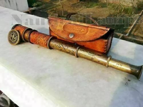 Leather Pirate Spyglass Antique Brass Telescope Marine Nautical Vintage Scope