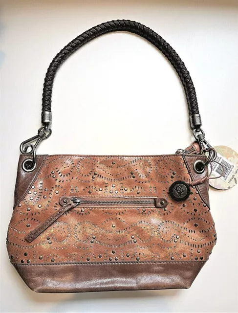 The Sak Indio Brown Leather Braided Handle Boho Satchel Bag NWT