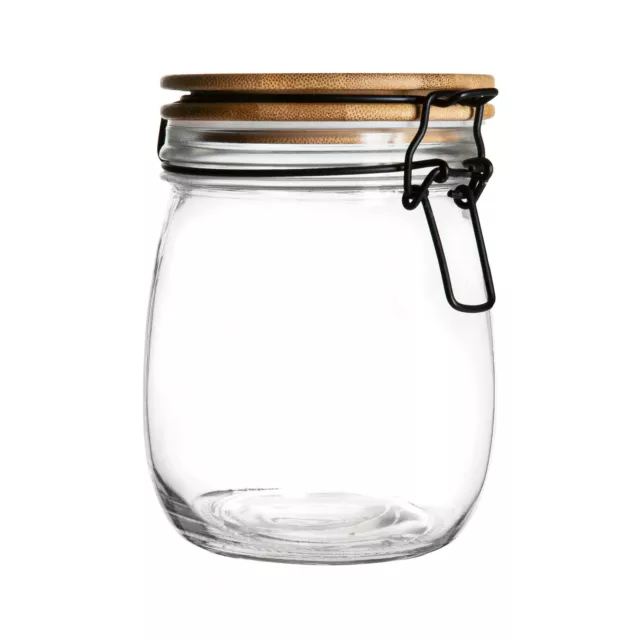 Hermétique Pot de rangement avec couvercle en bois ronde en verre Canister 750ml