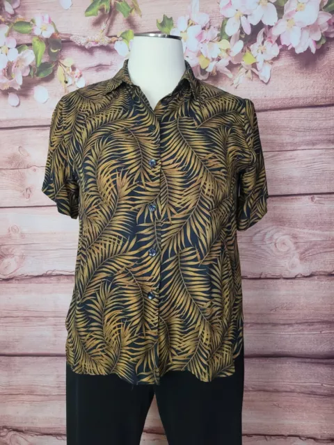Vintage Jones NY Women's Hawaiian Button Up Shirt 100% Silk Padded  Size 14W