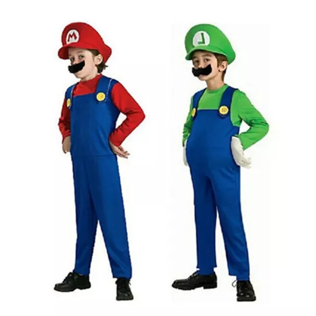 Kids Super Mario Brothers Luigi Fancy Dress Boys Girls Book-Week Party Costume