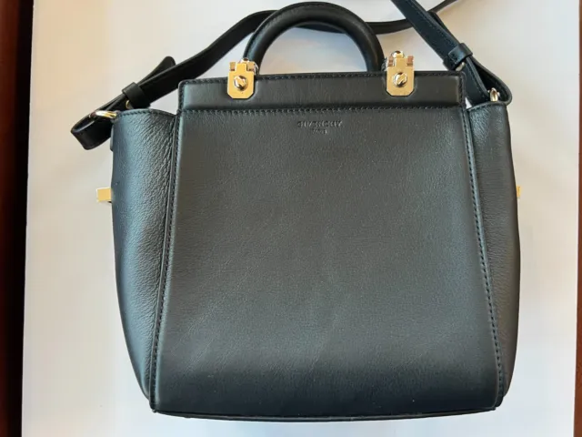 GIVENCHY Paris HDG Top Handle Mini Leather Tote Bag Black with Shoulder Strap -