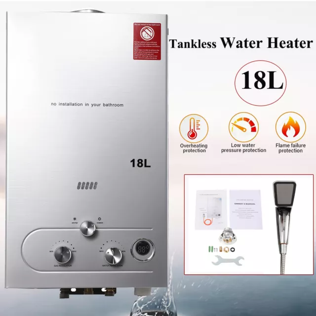 18L 36KW LPG Hot Water Heater Propane Tankless Instant Heater with Shower Kit UK