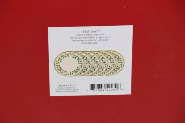 NEW Lenox Holiday Holly & Berries Salad Plates 8 inch Dinnerware Set of 6 Boxed