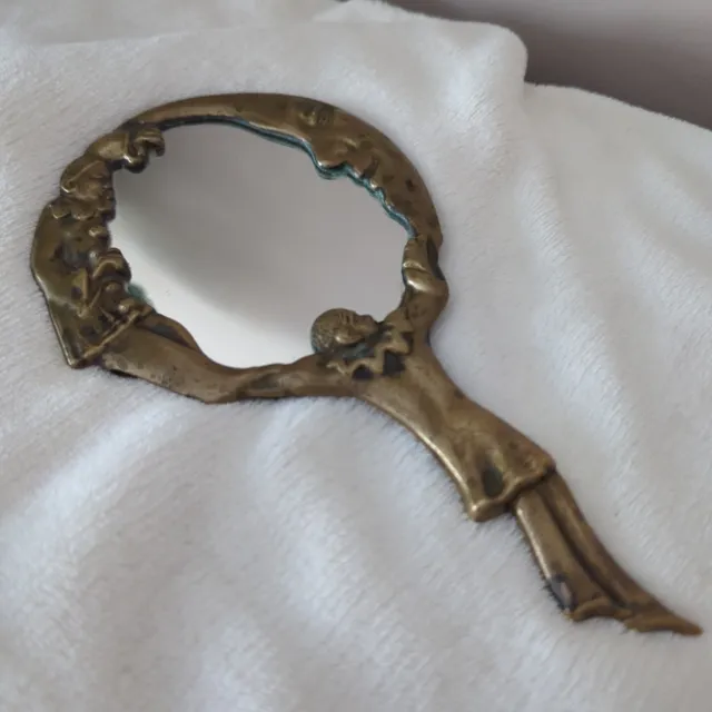 An Original Art Deco Harlequin / Moon Brass / Bronze Hand Mirror
