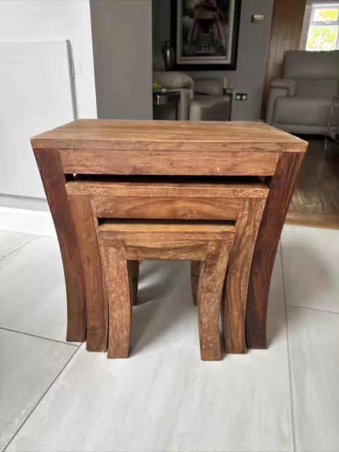 Nest Of Solid Wood Tables, Wooden Tables, Coffee Tables