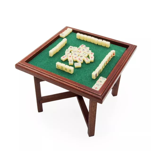 1:12 Miniature Wooden MahJong Table w/ Mini 144 Mah Jong Set Game Toys Dollhouse