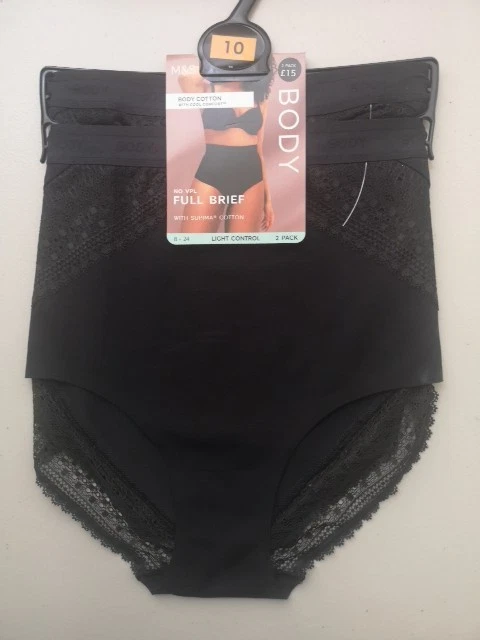 EX M&S BLACK Body No VLP Full Briefs Light Control Knickers Set of 2 ...