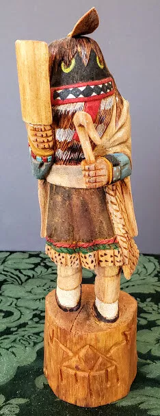 HOPI Kachina "Ogre Woman" Cottonwood 1 piece carved & painted Clifford Torivio