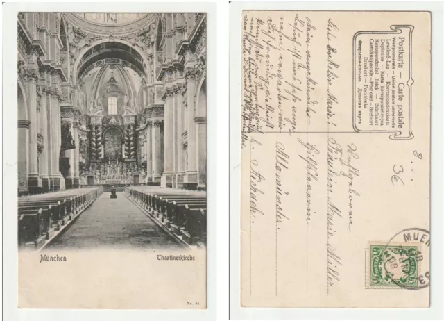 AK / München 1908  -Theatinerkirche - mit  Breifmarke/ A01S06