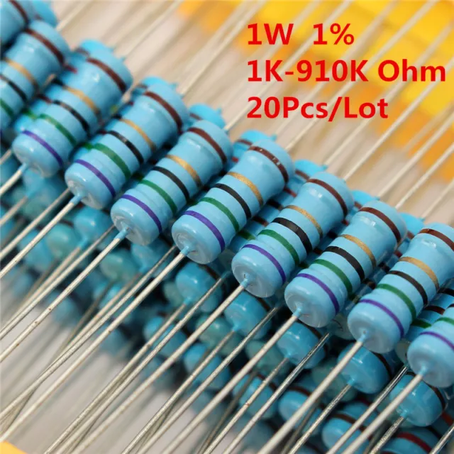 20Pcs 1W 1 Watt Metal Film Resistor ±1% 1K -910K Ω Ohm 1 K - 910 K Free Shipping